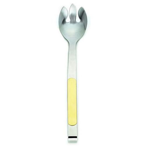 Alegacy Orbit Stainless Steel Notched Salad Spoon, Gold Trim Handle, 11 7/8 Inch