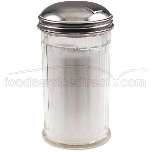 Alegacy Clear Plastic Fluted Sugar Pourer with Side Spout Stainless Steel Top, 12 Ounce -- 12 per case.