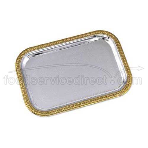 Alegacy Stainless Steel Rectangular Gold Trim Cater Tray, 20 1/2 X 14 Inch