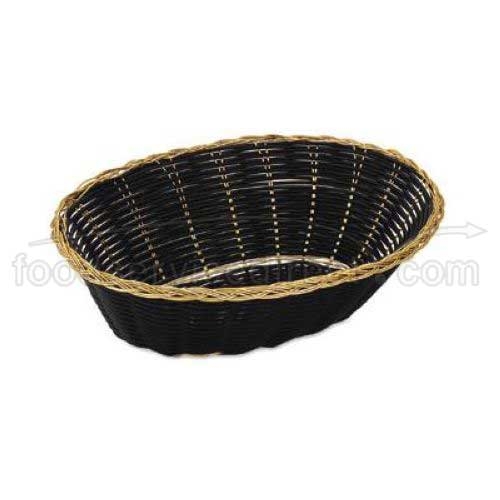 Alegacy Black Vinyl Oval Basket with Gold Rim, 9 x 6 1/2 x 2 3/4 inch -- 12 per case.