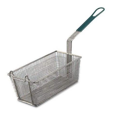 Alegacy Rectangular Wire Fry Basket with Green Plastic Handle, 13 x 5 3/8 x 5 5/8 inch.