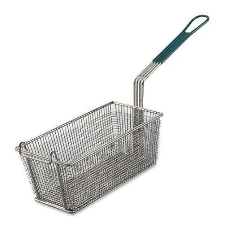 Alegacy Rectangular Wire Fry Basket With Green Plastic Handle, 13 X 5 3/8 X 5 5/8 Inch