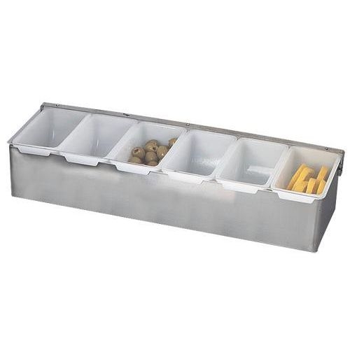 Alegacy Stainless Steel 6 Compartment Bar Caddy, 17 3/4 x 5 1/2 x 3 1/2 inch.