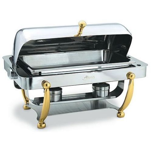Alegacy Savoir Stainless Steel Full Size Dome Cover Chafer with Brass Leg, 25 1/2 x 17 7/8 x 18 3/8 inch.