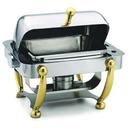 Alegacy Savoir Half Size Stainless Steel Dome Cover Chafer with Brass Leg, 17 x 15 1/8 x 15 5/8 inch.