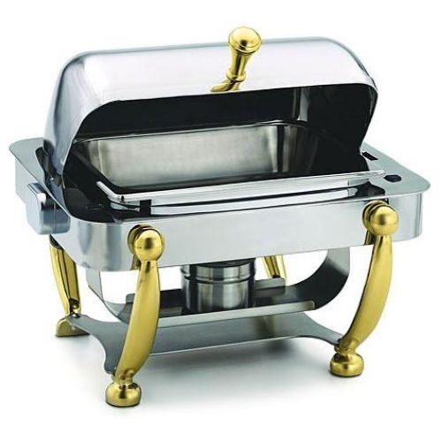 Alegacy Savoir Half Size Stainless Steel Dome Cover Chafer with Brass Leg, 17 x 15 1/8 x 15 5/8 inch.