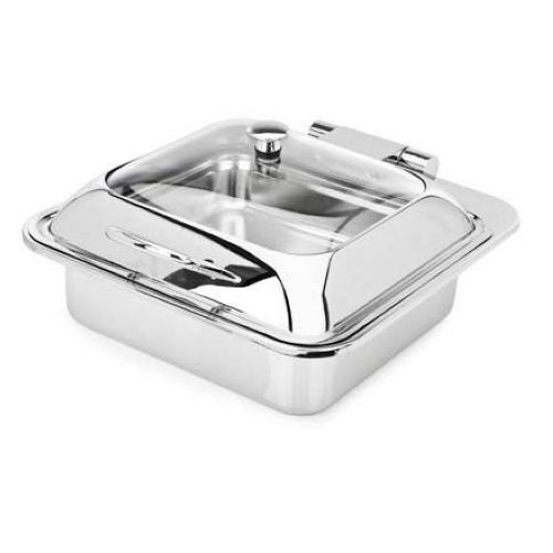 Eastern Tabletop Stainless Steel Square Induction Vessel with Hinged Glass Dome Cover, 6 Quart.