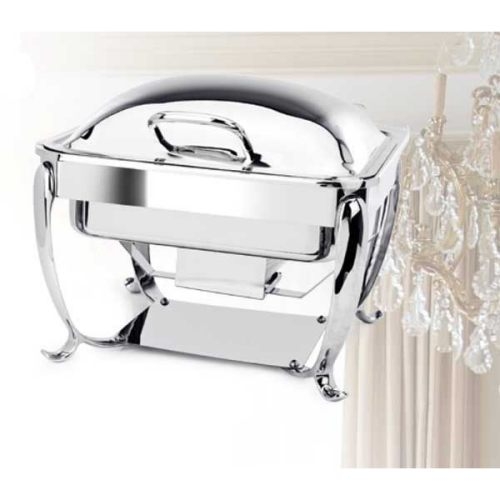 Eastern Tabletop Park Avenue Stainless Steel Square Induction Chafing Dish with Hinged Dome Cover and Stand, 6 Quart.