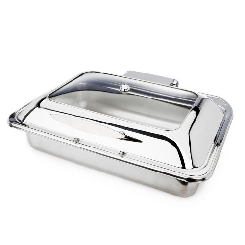 Eastern Tabletop Stainless Steel Rectangular Induction Vessels with Hinged Glass Dome Cover, 8 Quart.