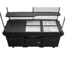 Cambro Black Base with Granite Gray Door CamKiosk Cart with 4 Countertop Food Pan Wells, 85 1/8 x 70 1/2 x 33 1/2 inch.