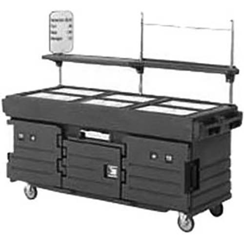 Cambro Black Base with Granite Gray Door CamKiosk Cart with 6 Countertop Food Pan Wells, 85 1/8 x 70 1/2 x 33 1/2 inch.
