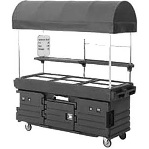 Cambro Black Base with Granite Gray Door CamKiosk Cart with 6 Countertop Food Pan Wells, 85 1/8 x 94 x 33 1/2 inch.