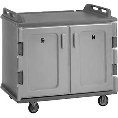 Cambro Granite Gray Low Profile Double Door Double Compartment 20 Tray Meal Delivery Cart, 48 1/2 x 44 x 32 1/2 inch.
