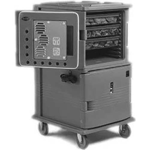 Cambro 110 Voltage Dark Brown 2 Compartment Hot Holding Insulated Ultra Camcart with Heavy Duty Casters, 28 3/4 x 54 1/8 x 33 3/8 inch.