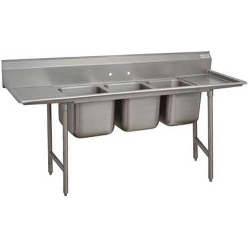 Super Saver 900 Series Stainless Steel Regaline Sink with 3 Compartment, 2 Drain Board.Overall Length 115 inch.