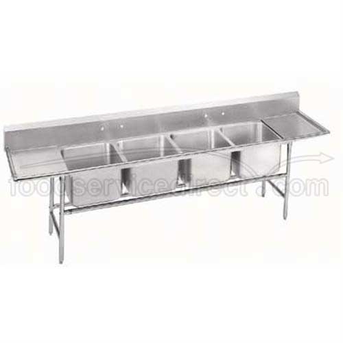 Super Saver 900 Series Stainless Steel Regaline Sink with 4 Compartment, 2 Drain Board.Overall Length 126 inch.