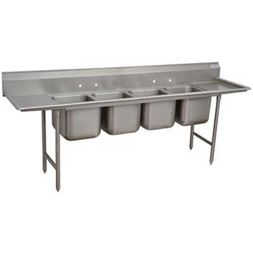 Super Saver 900 Series Stainless Steel Regaline Sink with 4 Compartment, 2 Drain Board.Overall Length 138 inch.