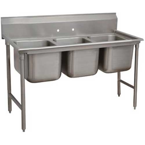 Super Saver 900 Series Stainless Steel Regaline Sink with 3 Compartment, No Drain Board.Overall Length 86 inch.