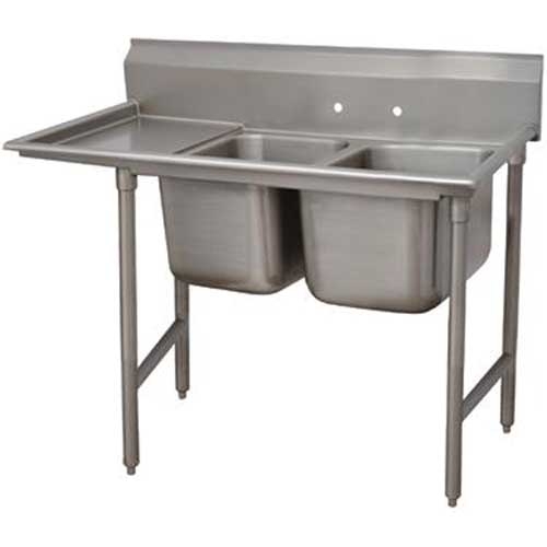 Super Saver 900 Series Stainless Steel Regaline Sink with 2 Compartment, Left Drain Board.Overall Length 64 inch.