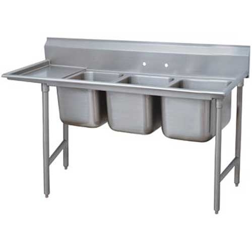 Super Saver 900 Series Stainless Steel Regaline Sink with 3 Compartment, Left Drain Board.Overall Length 107 inch.