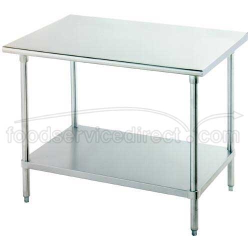 Super Saver Stainless Steel, Flat Top Work Table With Galvanized Legs and Undershelf, 24 x 30 inch.