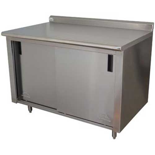 Stainless Steel 5 inch Splash Enclosed Base Work Table With Slide Door, 30X60 inch.