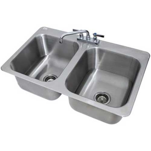 Two Compartment Drop-In Sink Includes Faucet and Drain Overall Size : 33 1/2 x 21 inch.