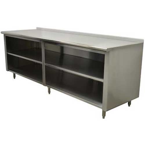 Stainless Steel 1 1/2 inch Backsplash Enclosed Base Work Table - Open Base With Midshelf, 24x120 inch.
