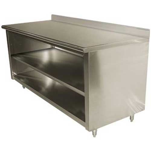 Stainless Steel 5 inch Splash Enclosed Base Work Table - Open Base With Midshelf, 30x120 inch.