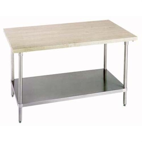 Wood Top Table with Undershelf - Galvanized Base, 24 x 36 inch.