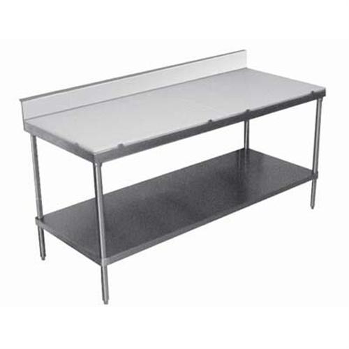 Stainless Steel Poly-Top Table with 6 inch Backsplash and Undershelf, 24 x 120 inch.