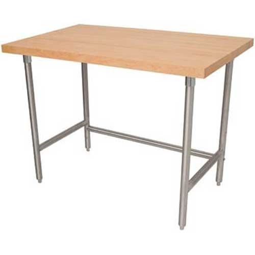 Open Stainless Steel Base Wood Top Table, 24 x 48 inch.