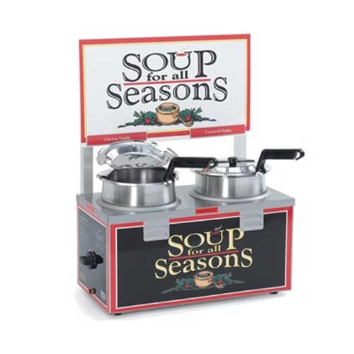 Nemco Food Equipment Twin Well Double Thermostat with Header Soup Merchandiser, 20.5 x 10.5 x 20.5 inch.