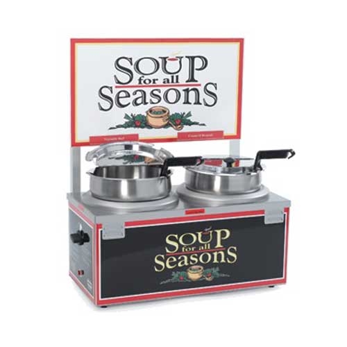 Nemco Food Equipment Twin Well Double Thermostat with Header Soup Merchandiser, 24.5 x 12 x 12.75 inch.