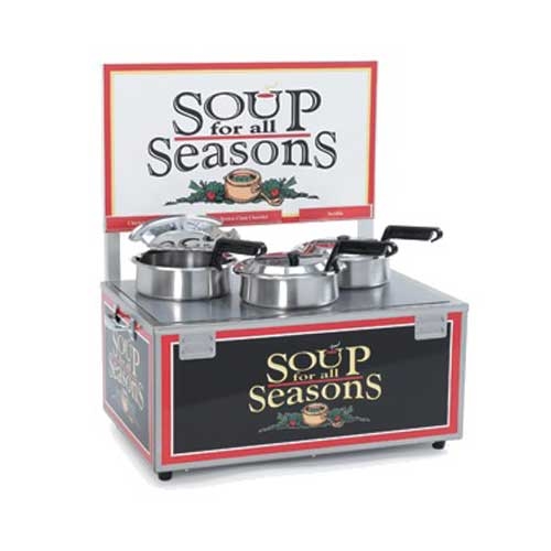 Nemco Food Equipment Triple Well Single Thermostat with Header Soup Merchandiser, 25.125 x 16 x 20.25 inch.