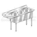 Aero 16 Gauge 430 Stainless Three Compartment NSF Sink, 27 x 70 x 24 inch.