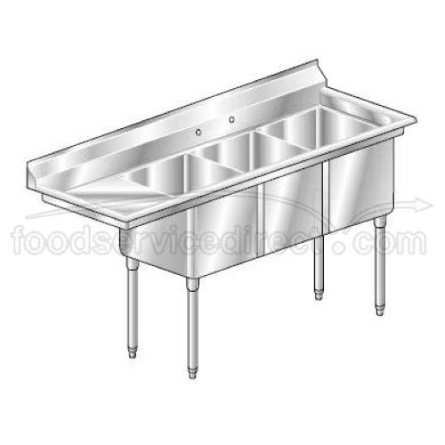 Aero 16 Gauge 430 Stainless Three Compartment NSF Sink, 27 x 70 x 24 inch.