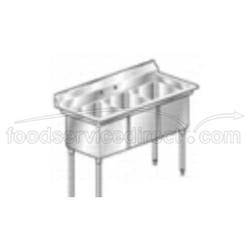 Aero 16 Gauge 430 Stainless Three Compartment NSF Sink, 27.5 x 53 x 24 inch.