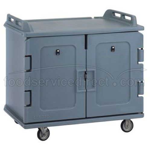 Slate Blue Cambro 2 Door 2 Compartment Low Profile Meal Delivery Cart, 48 1/2 x 32 1/2 x 44 inch.