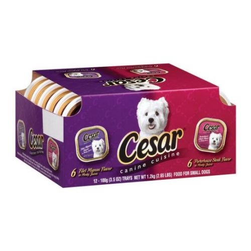 Cesar Canine Cuisine Porterhouse Steak and Filet Mignon Flavor in Meaty Juice, 3.5 Ounce Tray - 12 per pack -- 2 packs per case.