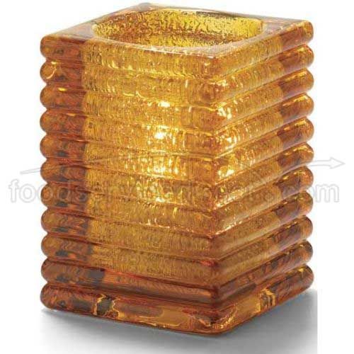 Hollowicks Block Amber Jewel Horizontal Rib Glass Lamp, 4 1/8 Inch Height