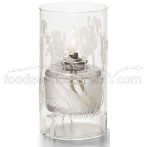 Hollowicks Iris Floral Etch Large Glass Cylinder Lamp, 5 1/2 Inch Height