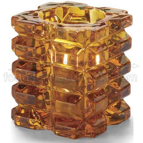 Hollowicks Amber Faceted Cube Votive Glass Lamp, 3 1/4 Inch Height.