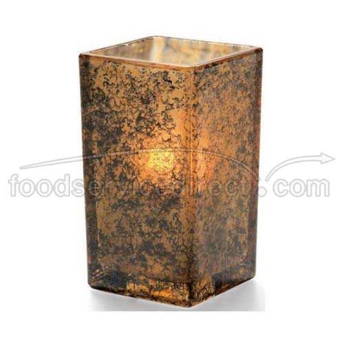 Hollowick Quad Antique Gold Square Votive Glass Lamp, 4 3/8 Inch Height