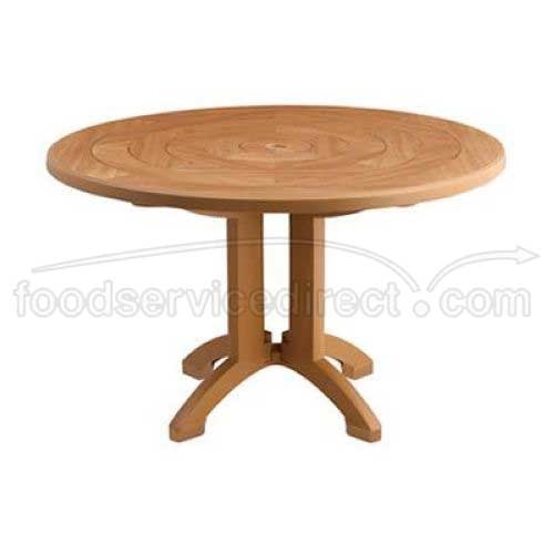 Grosfillex Atlantis Teakwood Round Pedestal Table, 48 inch.