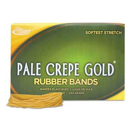 Alliance Pale Crepe Gold Rubber Bands, Sz. 19, 3-1/2 x 1/16, 1lb Box