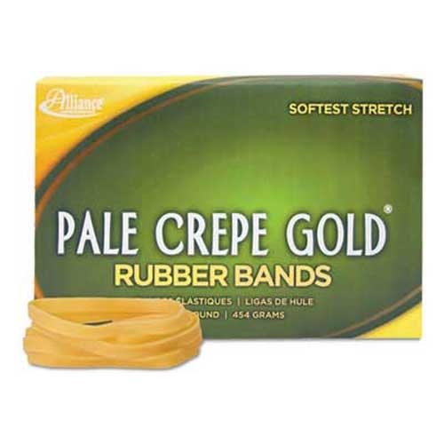 Alliance Pale Crepe Gold Rubber Bands, Sz. 64, 3-1/2 x 1/4, 1lb Box