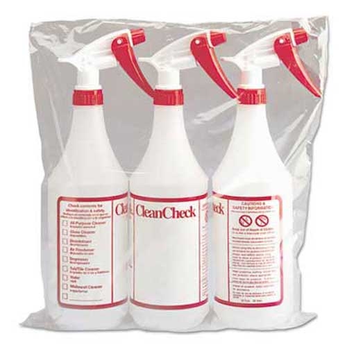 Boardwalk Trigger Spray Bottle, 32 oz, Clear/Red, HDPE, 3/Pack