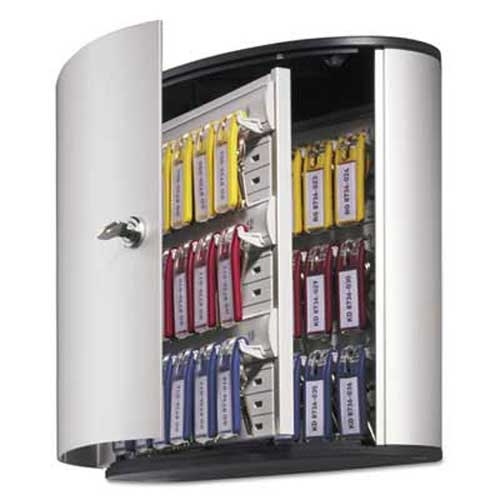 Durable Locking Key Cabinet, 36-Key, Brushed Aluminum, Silver, 11 3/4 x 4 5/8 x 11