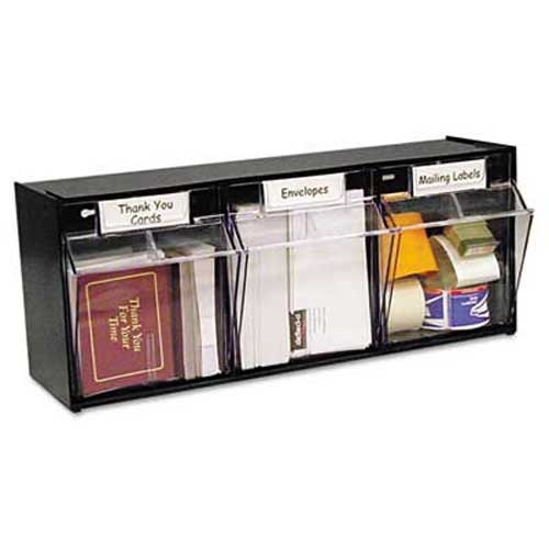 deflecto Tilt Bin Plastic Storage System, 3 Bins, 23 5/8 x 7 3/4 x 9 1/2, Black